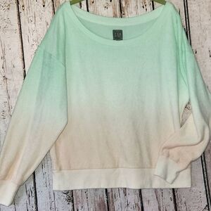 GAP Terry Cloth Ombre Sweater in Green and Cream